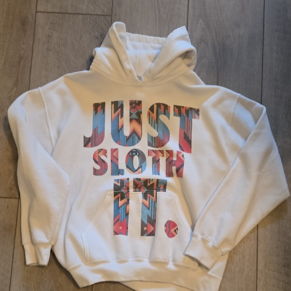 Gildan White 'Just Sloth It' Womens Hoodie